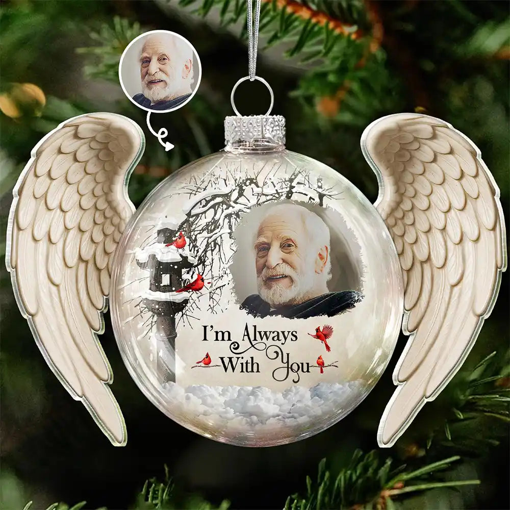 Custom Photo Angel Wings Memorial I Am Always With You - Personalized Custom Shaped Glass Ornament
