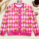 Funny, Christmas, Dog Lovers, Pet Lovers, Cat Lovers, Custom Photo - Custom Photo Argyle Plaid Pet Face - Personalized Cardigan