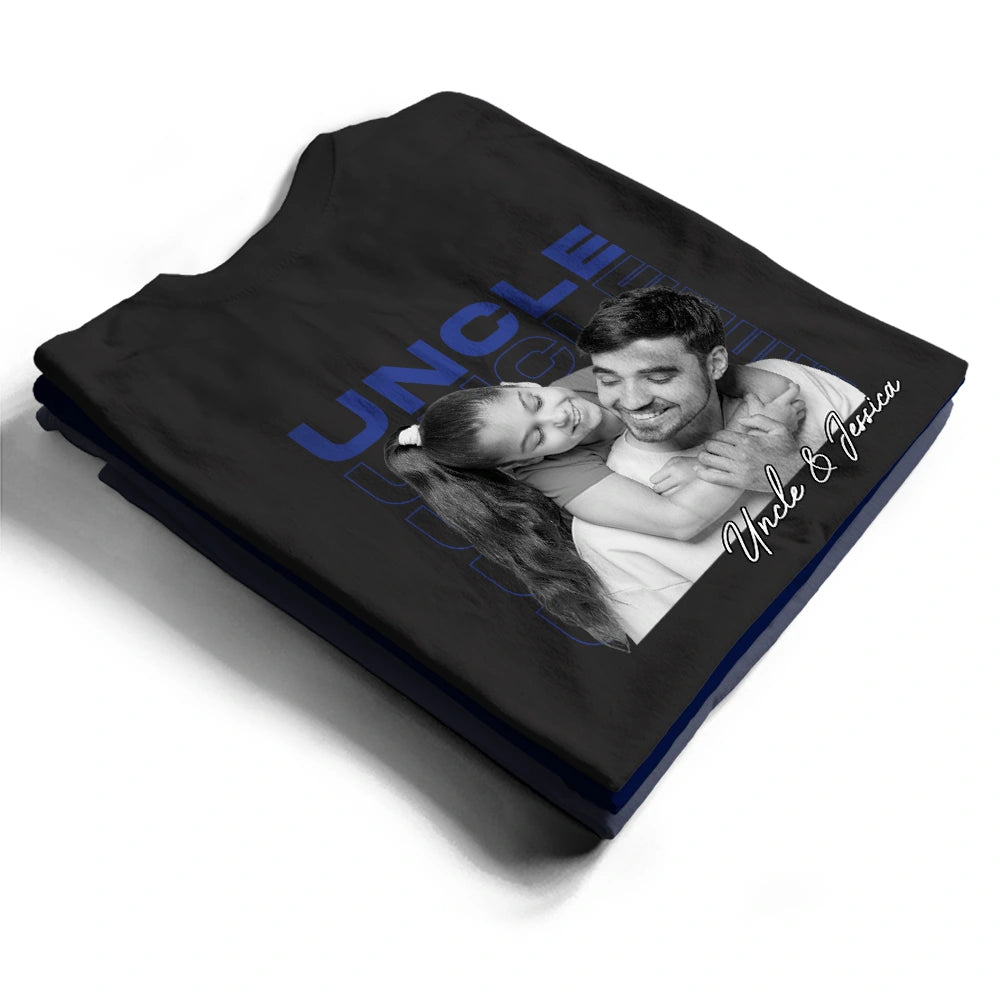 Custom Photo,Gift For Father,Dad - Children,Non-Eng,Photo,Proud - Custom Photo B&W Dad Grandpa Title - Personalized T Shirt
