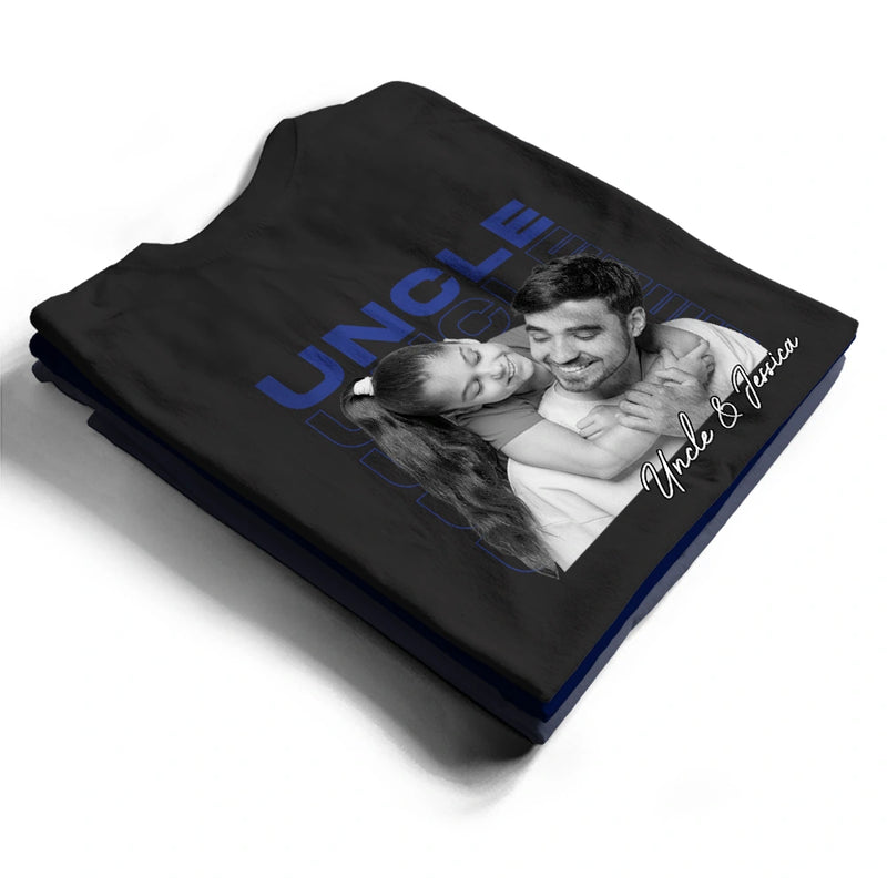 Custom Photo,Gift For Father,Dad - Children,Non-Eng,Photo,Proud - Custom Photo B&W Dad Grandpa Title - Personalized T Shirt