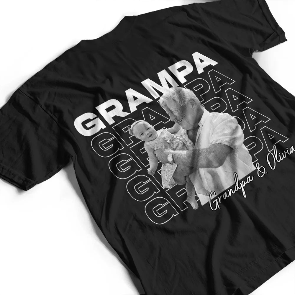 Custom Photo,Gift For Father,Dad - Children,Non-Eng,Photo,Proud - Custom Photo B&W Dad Grandpa Title - Personalized T Shirt