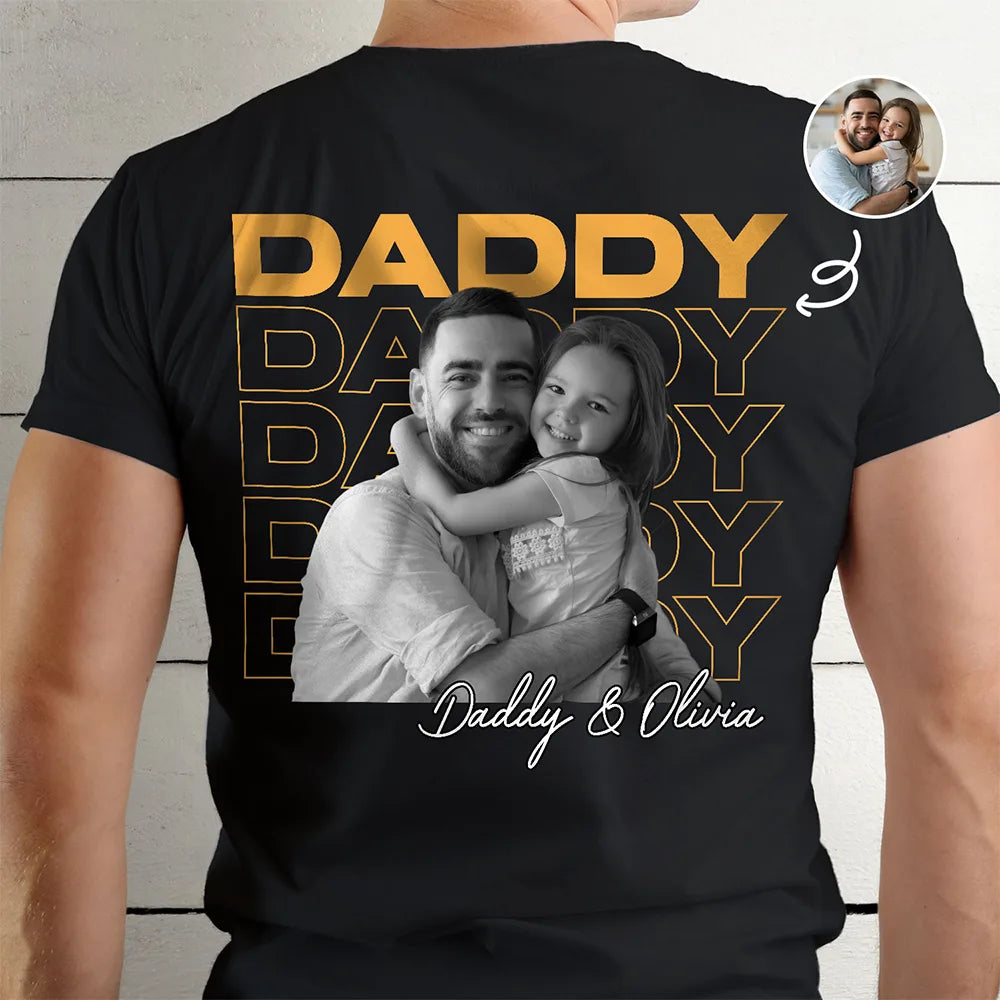 Custom Photo,Gift For Father,Dad - Children,Non-Eng,Photo,Proud - Custom Photo B&W Dad Grandpa Title - Personalized T Shirt
