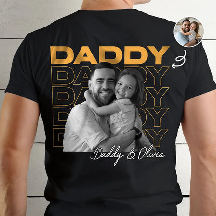 Custom Photo B&W Dad Grandpa Title - Personalized T Shirt