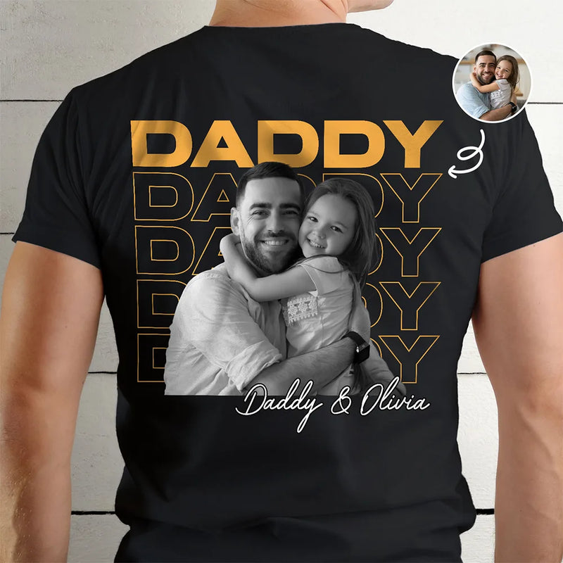Custom Photo,Gift For Father,Dad - Children,Non-Eng,Photo,Proud - Custom Photo B&W Dad Grandpa Title - Personalized T Shirt