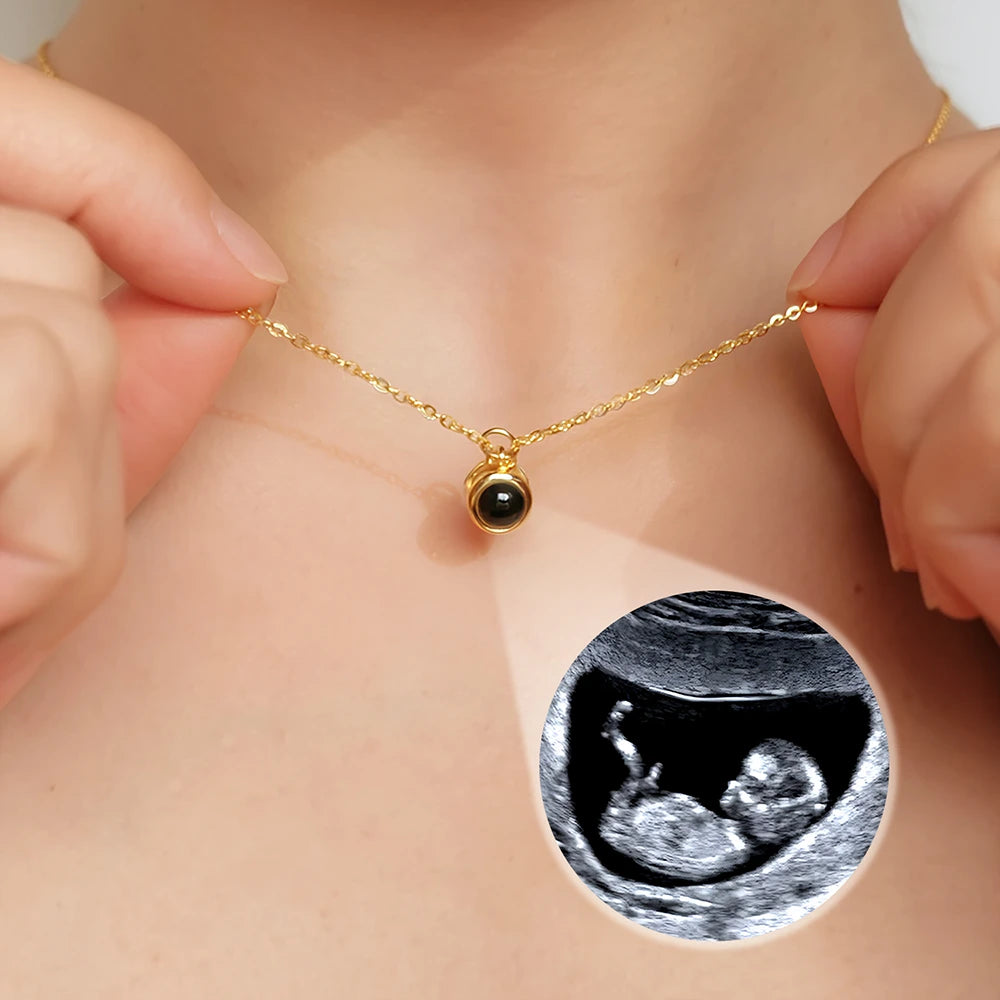 New baby, Gift For Mother, Pregnant Mom, Expecting Dad, New Mom, New Dad, Gift For Wife, Gift For Girlfriend, Love - Custom Photo Baby Expecting Pregnancy New Parents - Personalized Bubble Projection Necklace