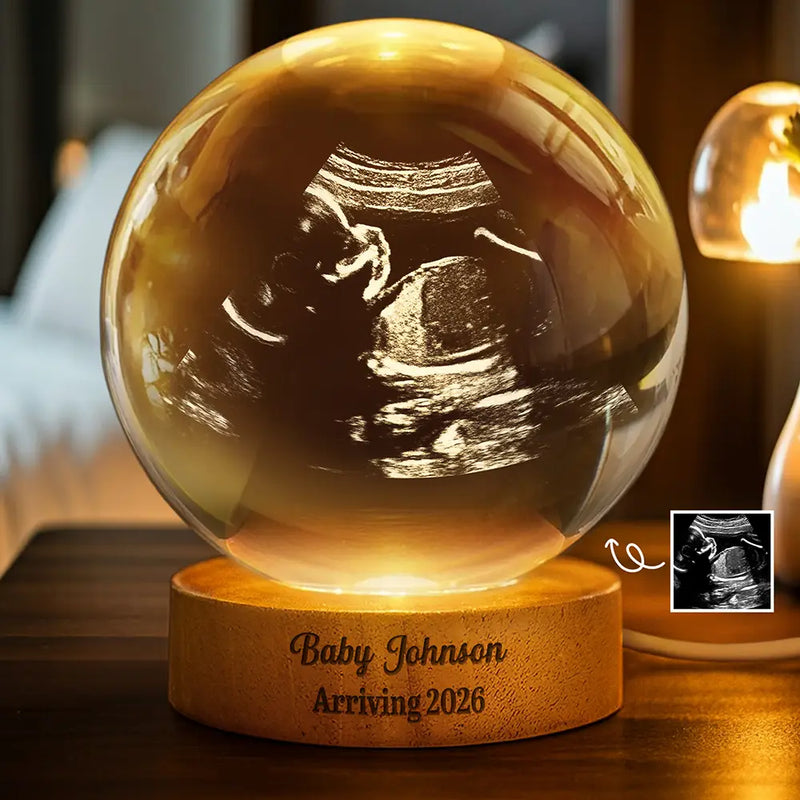 Adorable,Christmas,Custom Photo,Gift For Mother,Pregnant Mom,Upload Full Photo - Custom Photo Baby Expecting Ultrasound Photo Baby Announcement - Personalized Crystal Globe Lamp