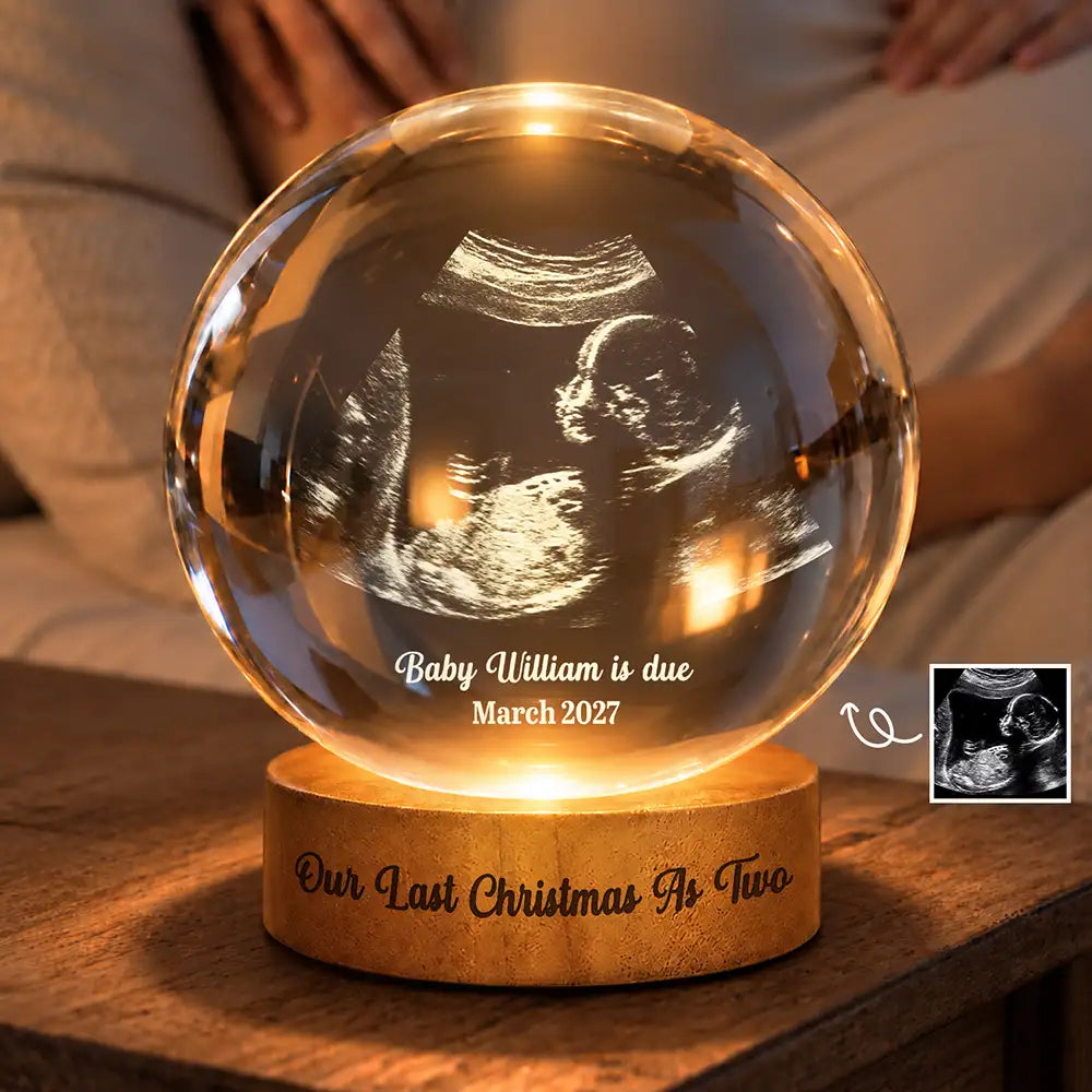 Adorable,Christmas,Custom Photo,Gift For Mother,Pregnant Mom,Upload Full Photo - Custom Photo Baby Expecting Ultrasound Photo Baby Announcement - Personalized Crystal Globe Lamp