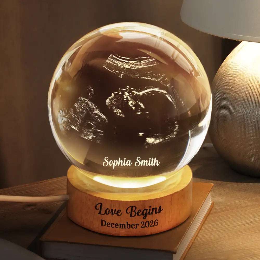 Adorable,Christmas,Custom Photo,Gift For Mother,Pregnant Mom,Upload Full Photo - Custom Photo Baby Expecting Ultrasound Photo Baby Announcement - Personalized Crystal Globe Lamp