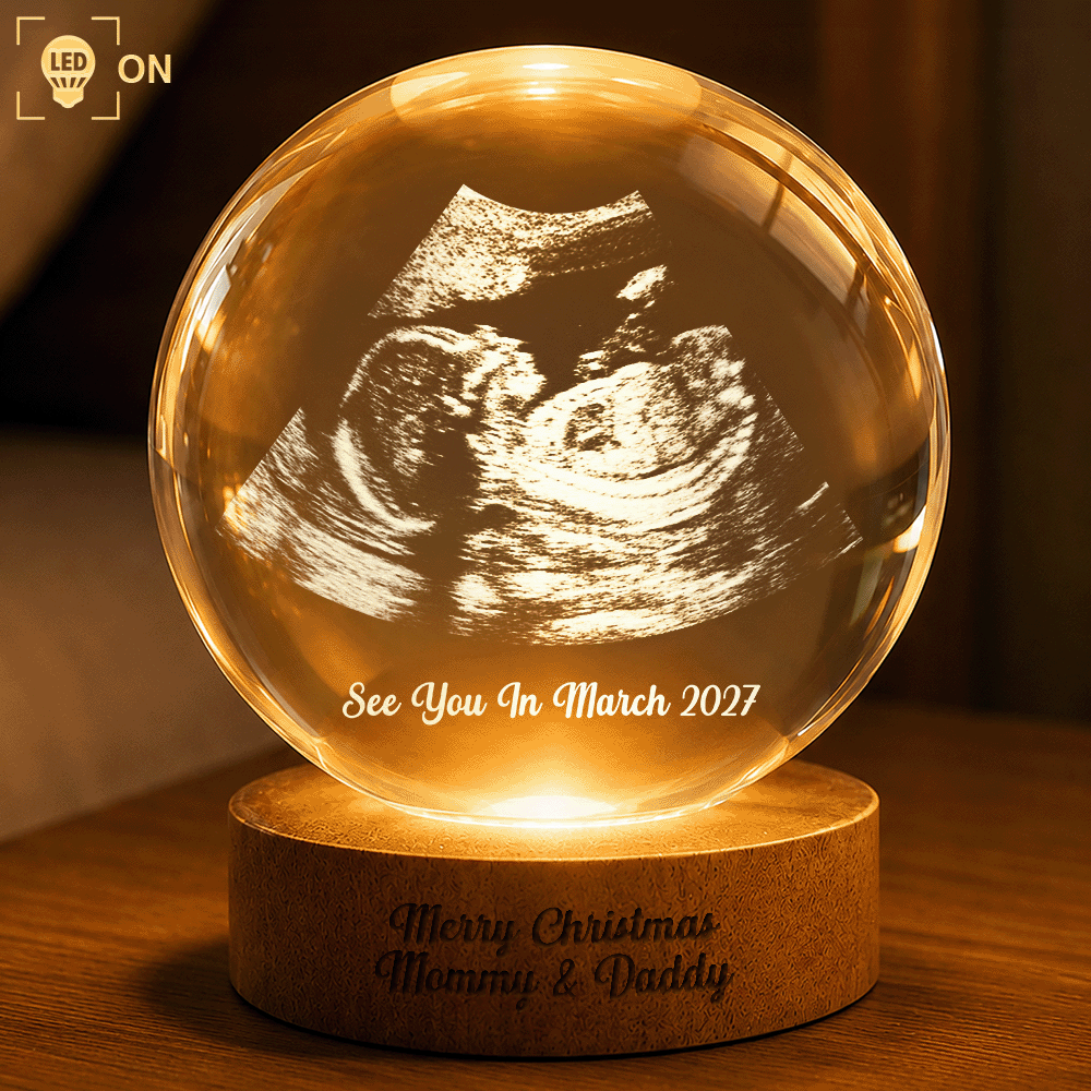 Adorable,Christmas,Custom Photo,Gift For Mother,Pregnant Mom,Upload Full Photo - Custom Photo Baby Expecting Ultrasound Photo Baby Announcement - Personalized Crystal Globe Lamp