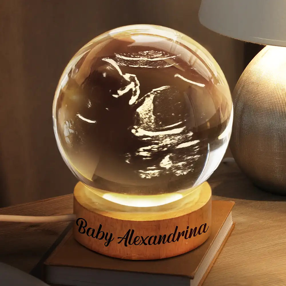 Adorable, First Christmas, New Mom, Christmas, Custom Photo, Gift For Mother, Upload Full Photo - Custom Photo Baby Expecting Ultrasound See You In - Personalized Crystal Globe Lamp