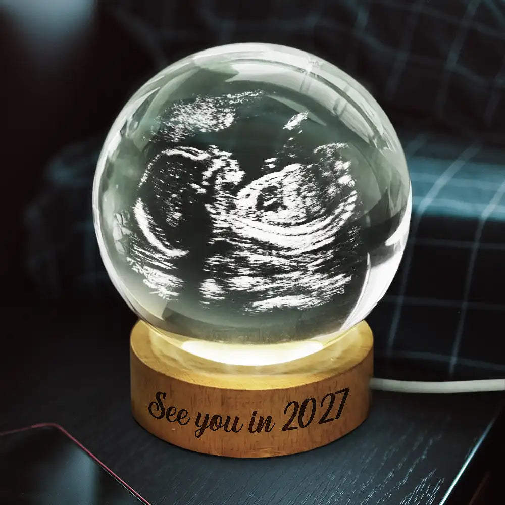 Adorable, First Christmas, New Mom, Christmas, Custom Photo, Gift For Mother, Upload Full Photo - Custom Photo Baby Expecting Ultrasound See You In - Personalized Crystal Globe Lamp
