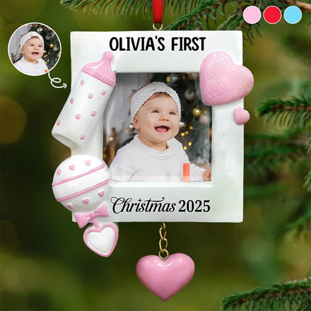 Custom Photo Baby First Christmas - Personalized Embossed Ceramic Ornament