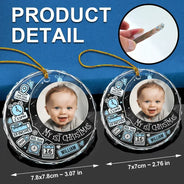 Custom Photo Baby First Christmas Information Icon - Personalized Circle Glass Ornament