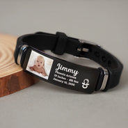 Custom Photo,New Dad,New Mom,New baby,Gift For Father,Happy,Non-Eng,Photo - Custom Photo Baby Newborn Information - Personalized Engraved Bracelet