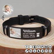 Custom Photo,New Dad,New Mom,New baby,Gift For Father,Happy,Non-Eng,Photo - Custom Photo Baby Newborn Information - Personalized Engraved Bracelet