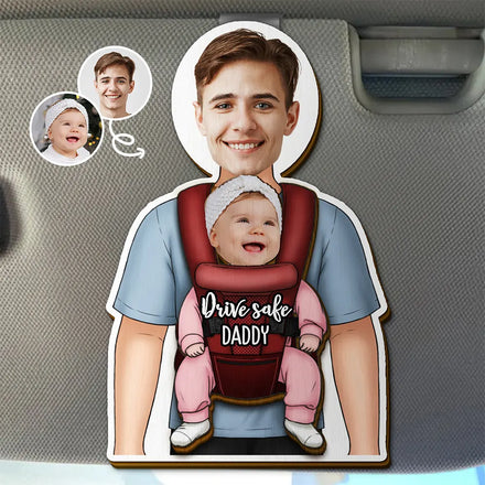 Custom Photo Babywearing Dad Drive Safe - Personalized Custom Shaped Car Visor Clip