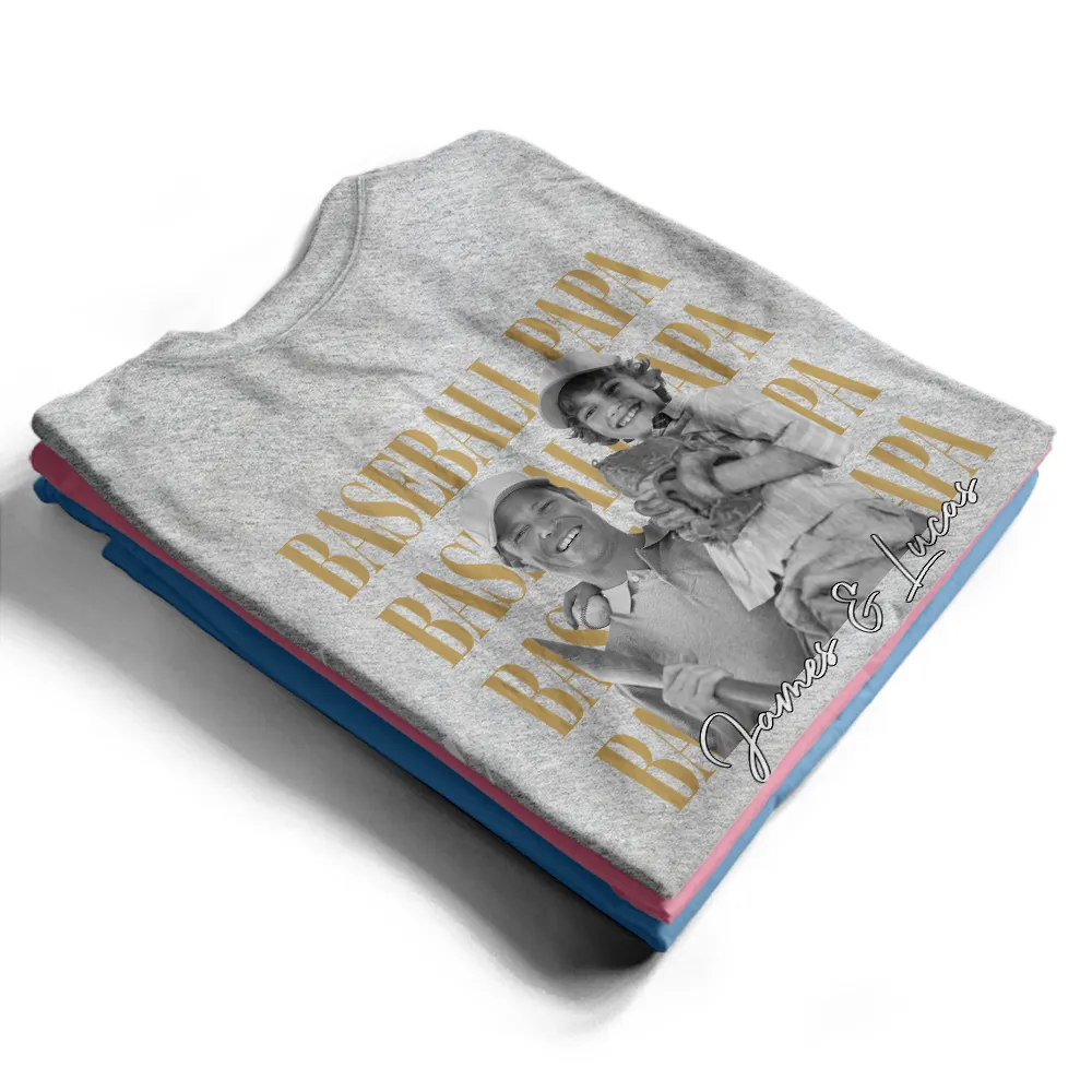 Gift For Father,Gift For Grandpa,Baseball,Non-Eng,Photo,Proud - Custom Photo Baseball Dad Vintage Hit And Steal - Personalized T Shirt