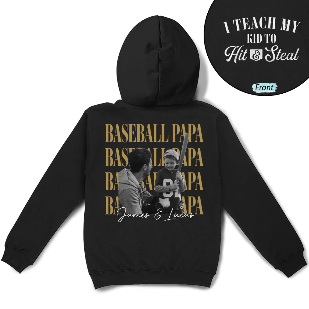 Gift For Father,Gift For Grandpa,Baseball,Non-Eng,Photo,Proud - Custom Photo Baseball Dad Vintage Hit And Steal - Personalized T Shirt