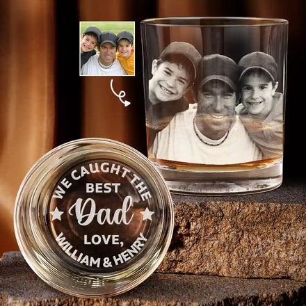 Custom Photo Baseball Fishing We Caught The Best Dad Papa - Personalized Engraved Whiskey Glass