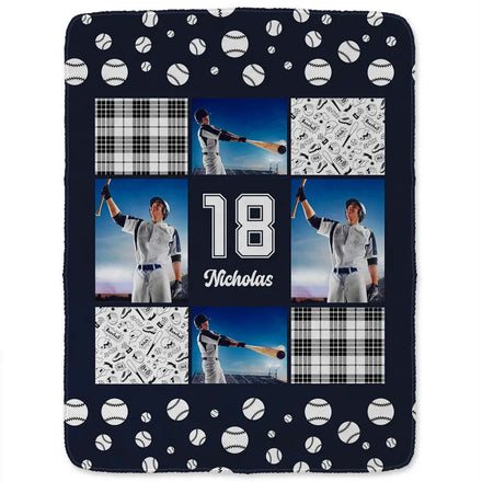 Custom Photo Baseball Pattern - Personalized Fleece Blanket, Sherpa Blanket