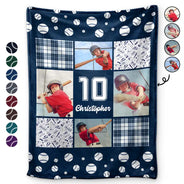 Custom Photo,Happy,Baseball,Gift For Kids - Custom Photo Baseball Pattern - Personalized Fleece Blanket, Sherpa Blanket