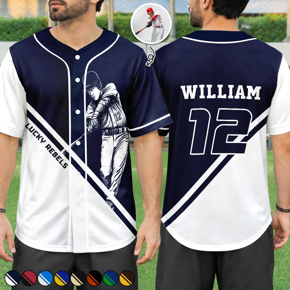 Baseball, Custom Photo, Gift For Yourself, Proud, Remove BG Photo - Custom Photo Baseball Player With Name & Number - Personalized Baseball Jersey Shirt