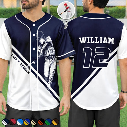 Custom Photo Baseball Player With Name & Number - Personalized Baseball Jersey Shirt