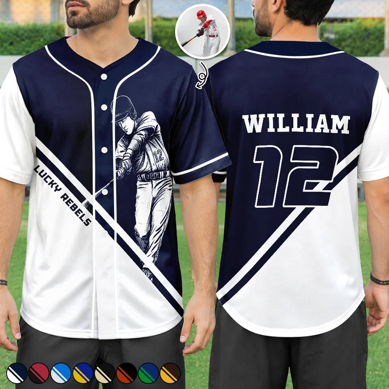 Baseball, Custom Photo, Gift For Yourself, Proud, Remove BG Photo - Custom Photo Baseball Player With Name & Number - Personalized Baseball Jersey Shirt
