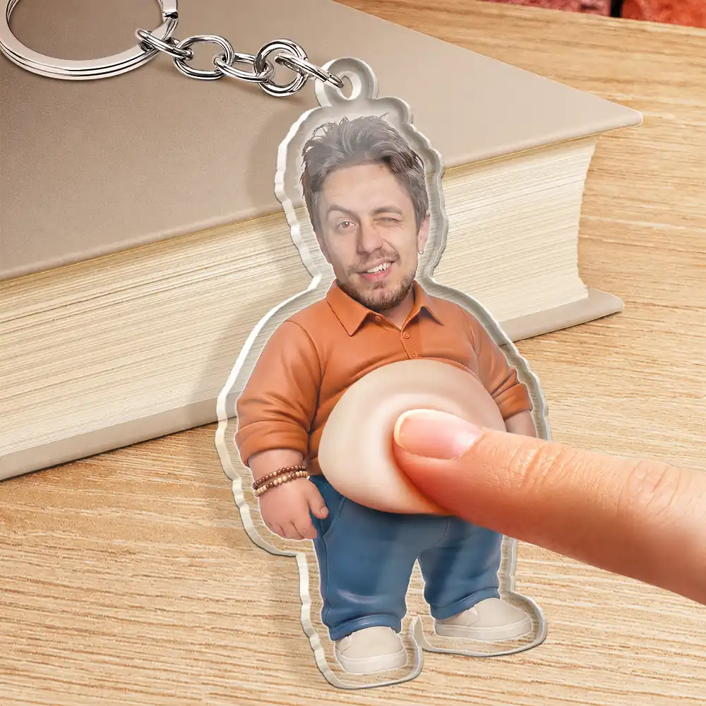 Custom Photo,Art Design,Family,Humorous,Photo - Belly Pose Figure - Custom Photo Belly Character Family Member And Pet - Personalized Squishy Acrylic Keychain