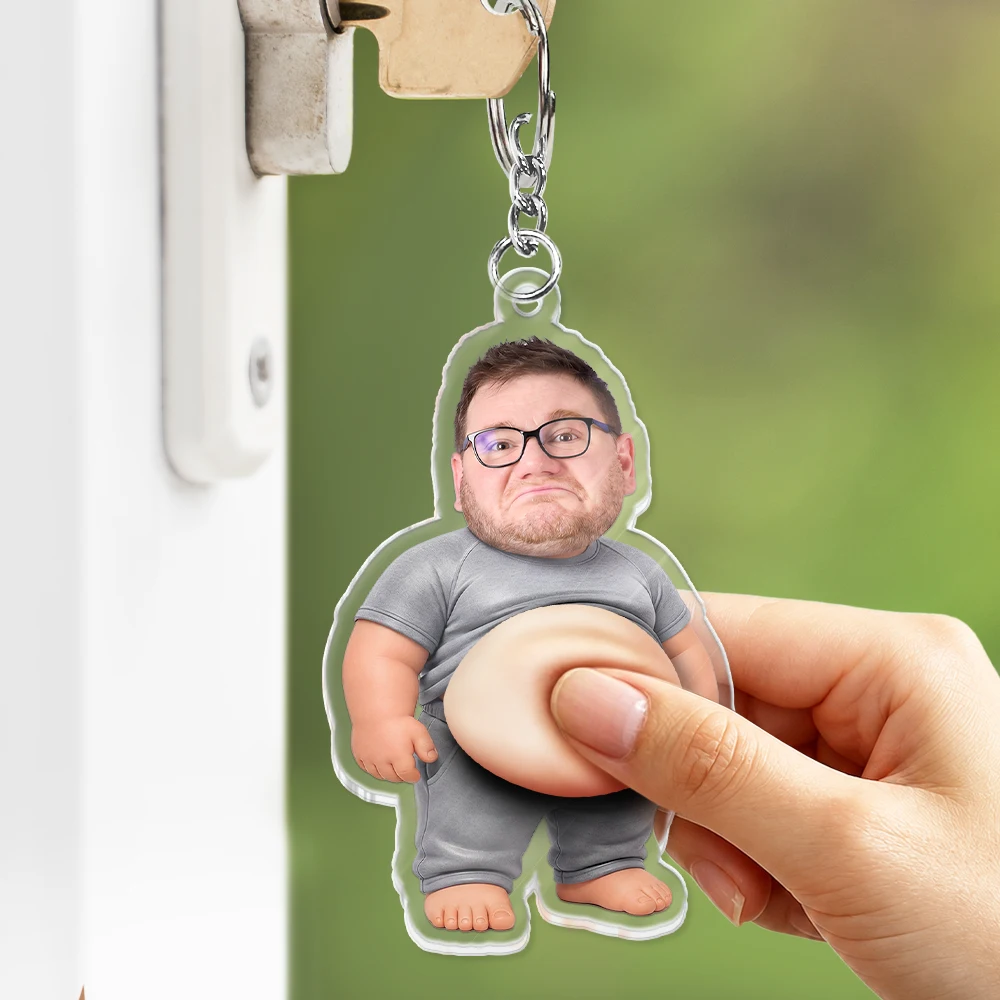 Custom Photo,Art Design,Family,Humorous,Photo - Belly Pose Figure - Custom Photo Belly Character Family Member And Pet - Personalized Squishy Acrylic Keychain