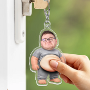 Custom Photo,Art Design,Family,Humorous,Photo - Belly Pose Figure - Custom Photo Belly Character Family Member And Pet - Personalized Squishy Acrylic Keychain
