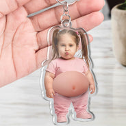 Custom Photo,Art Design,Family,Humorous,Photo - Belly Pose Figure - Custom Photo Belly Character Family Member And Pet - Personalized Squishy Acrylic Keychain