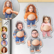 Custom Photo,Art Design,Family,Humorous,Photo - Belly Pose Figure - Custom Photo Belly Character Family Members - Personalized Squishy Acrylic Fridge Magnet