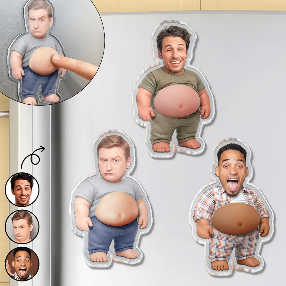 Custom Photo,Art Design,Family,Humorous,Photo - Belly Pose Figure - Custom Photo Belly Character Family Members - Personalized Squishy Acrylic Fridge Magnet