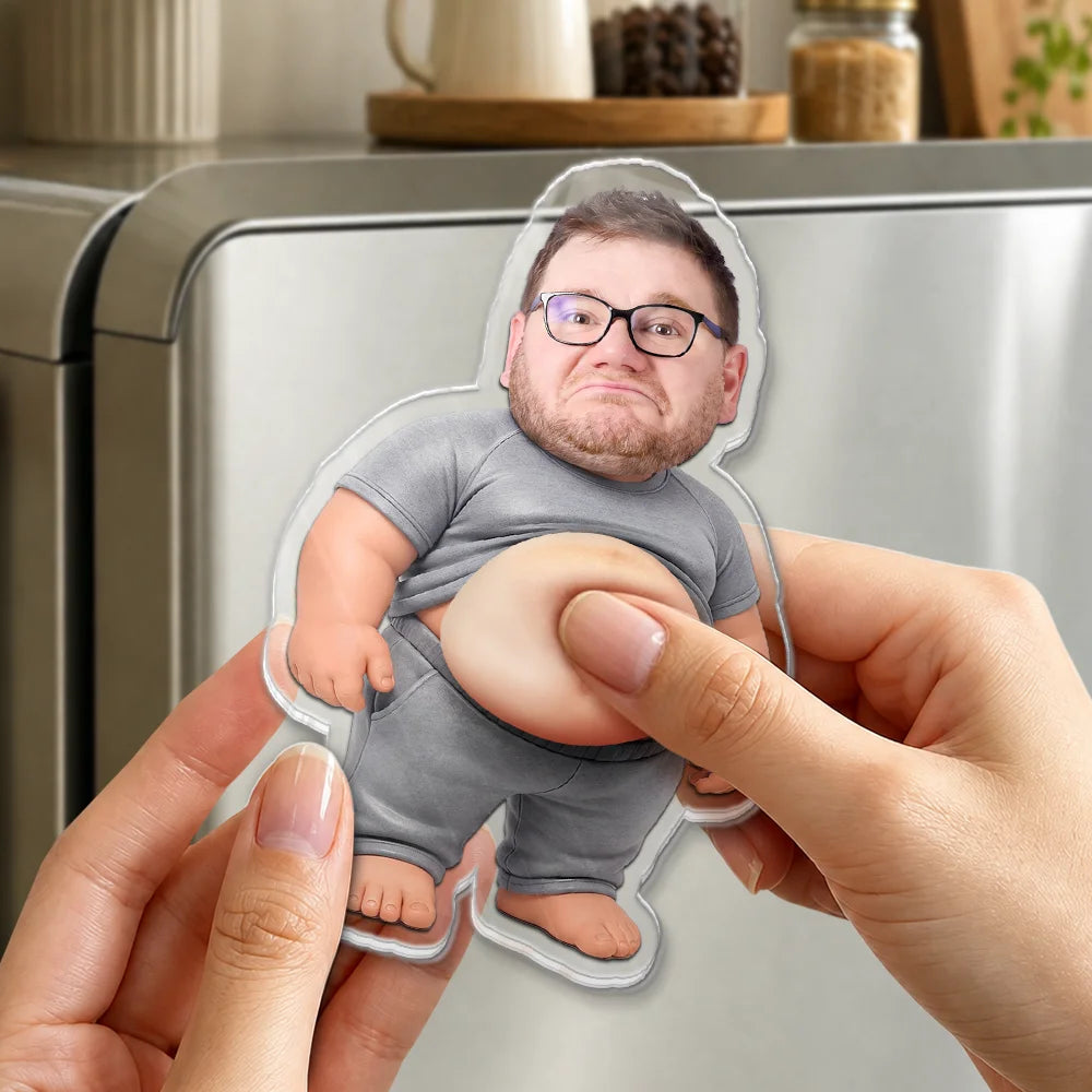 Custom Photo,Art Design,Family,Humorous,Photo - Belly Pose Figure - Custom Photo Belly Character Family Members - Personalized Squishy Acrylic Fridge Magnet