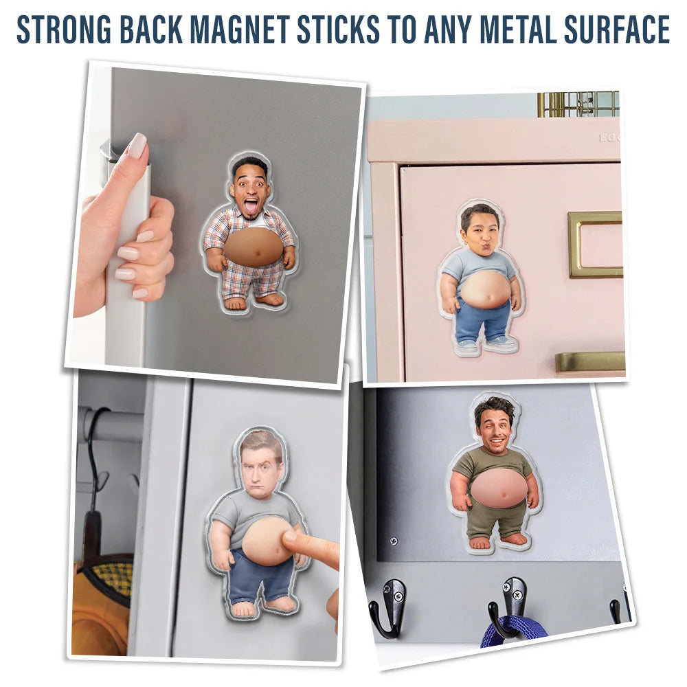 Custom Photo,Art Design,Family,Humorous,Photo - Belly Pose Figure - Custom Photo Belly Character Family Members - Personalized Squishy Acrylic Fridge Magnet