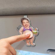 Gift For Father,Custom Photo,Summer,Humorous,Cut-Face Photo - Custom Photo Belly Out For Summer - Personalized Squishy Acrylic Car Visor Clip