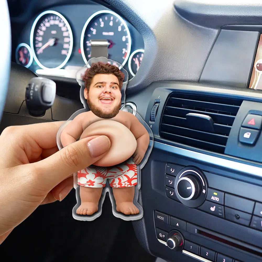 Gift For Father,Custom Photo,Summer,Humorous,Cut-Face Photo - Custom Photo Belly Out For Summer - Personalized Squishy Acrylic Car Visor Clip