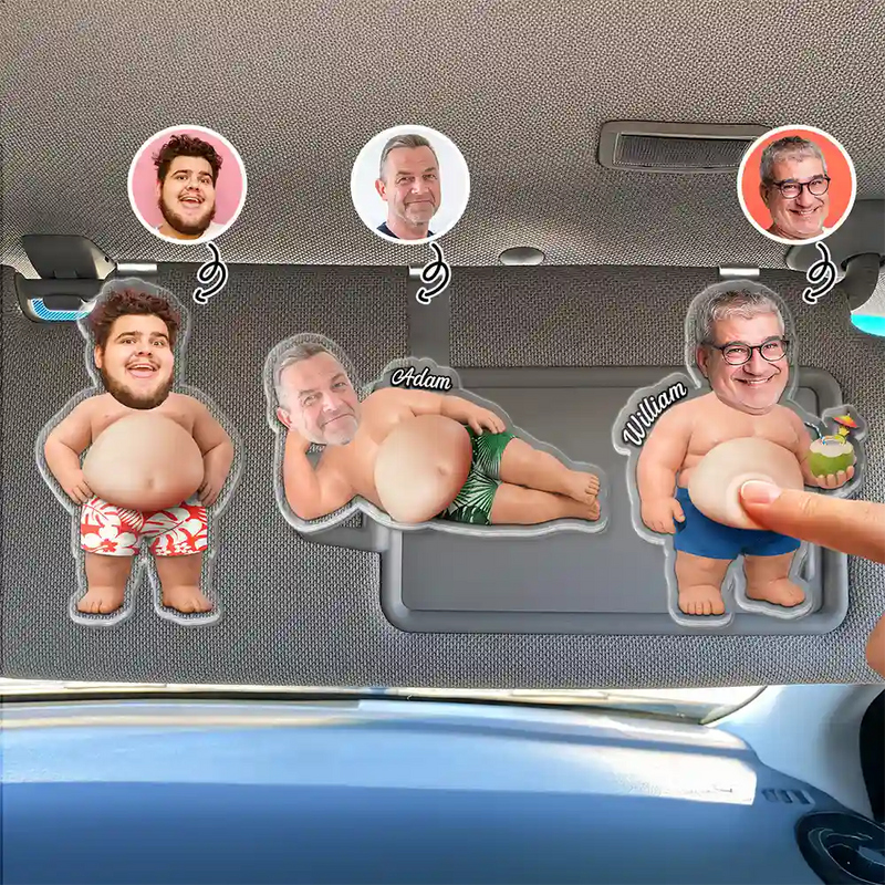 Gift For Father,Custom Photo,Summer,Humorous,Cut-Face Photo - Custom Photo Belly Out For Summer - Personalized Squishy Acrylic Car Visor Clip