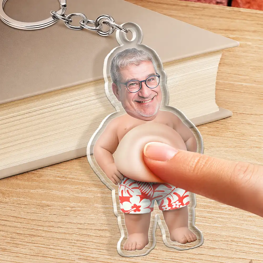 Gift For Father,Custom Photo,Summer,Humorous,Cut-Face Photo - Custom Photo Belly Out For Summer - Personalized Squishy Acrylic Keychain