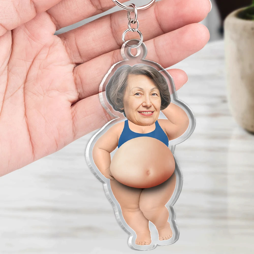 Gift For Father,Custom Photo,Summer,Humorous,Cut-Face Photo - Custom Photo Belly Out For Summer - Personalized Squishy Acrylic Keychain