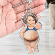 Gift For Father,Custom Photo,Summer,Humorous,Cut-Face Photo - Custom Photo Belly Out For Summer - Personalized Squishy Acrylic Keychain