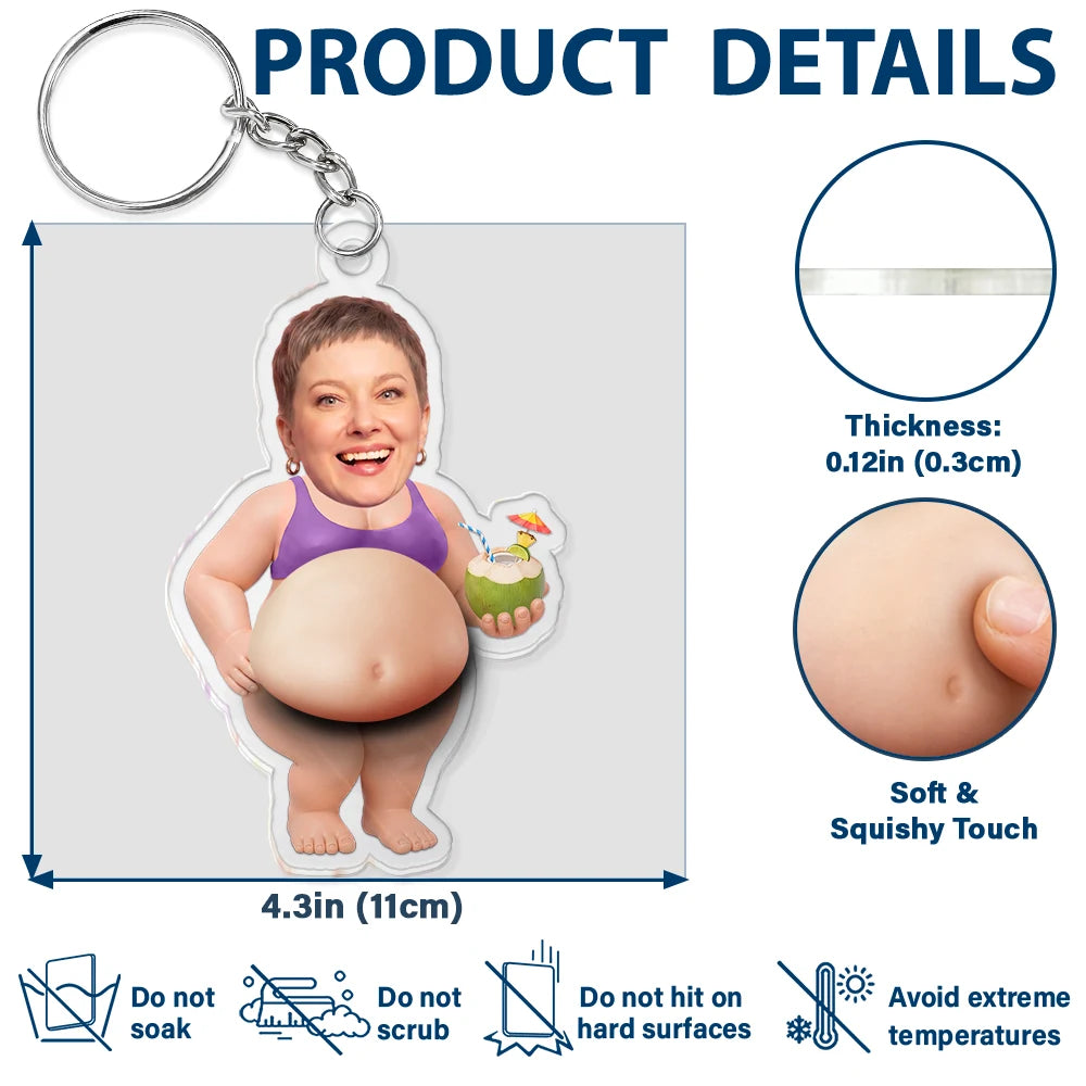 Gift For Father,Custom Photo,Summer,Humorous,Cut-Face Photo - Custom Photo Belly Out For Summer - Personalized Squishy Acrylic Keychain