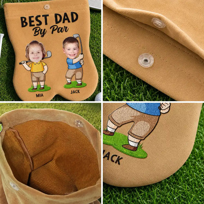Gift For Father,Confident,Golf,Icon,Cut-Face Photo - Custom Photo Best Dad By Par Funny Kid - Personalized Golf Ball Sacks