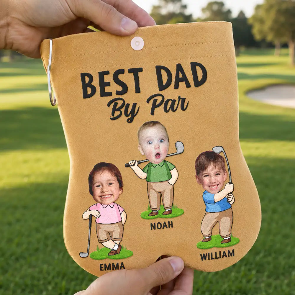 Gift For Father,Confident,Golf,Icon,Cut-Face Photo - Custom Photo Best Dad By Par Funny Kid - Personalized Golf Ball Sacks