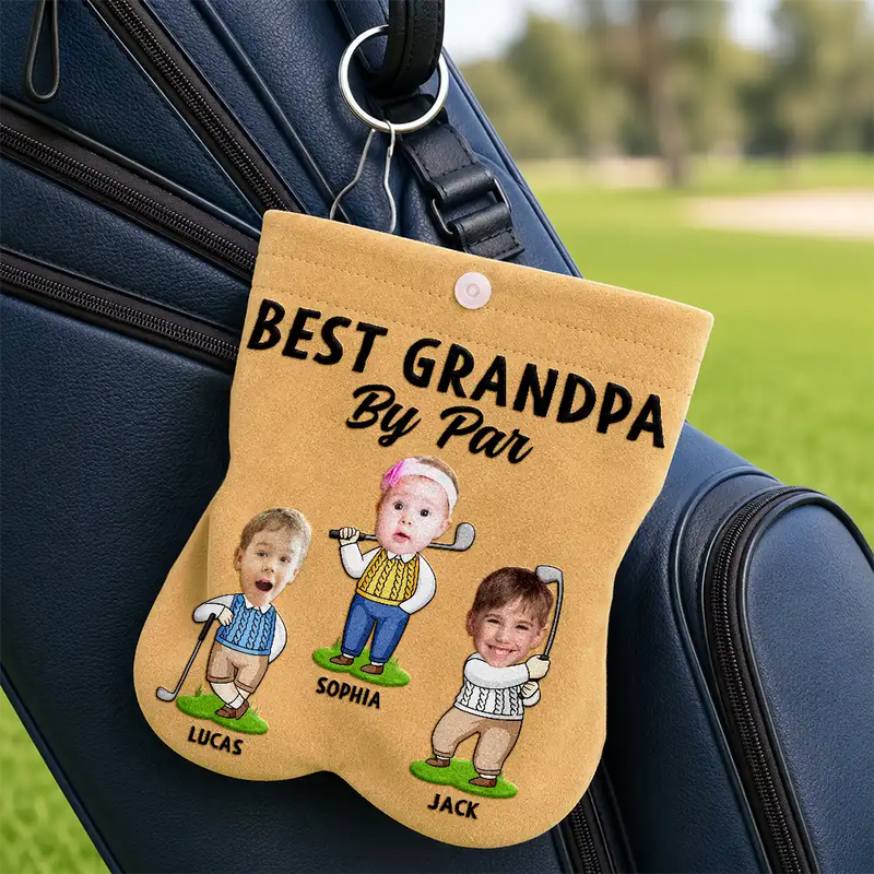 Gift For Father,Confident,Golf,Icon,Cut-Face Photo - Custom Photo Best Dad By Par Funny Kid - Personalized Golf Ball Sacks