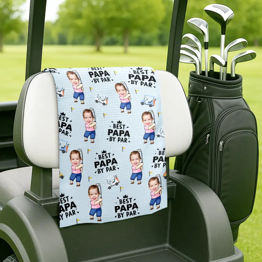 Golf,Custom Photo,Gift For Father,Sport Dad,Funny - Custom Photo Best Dad By Par Funny Kid - Personalised Golf Towel
