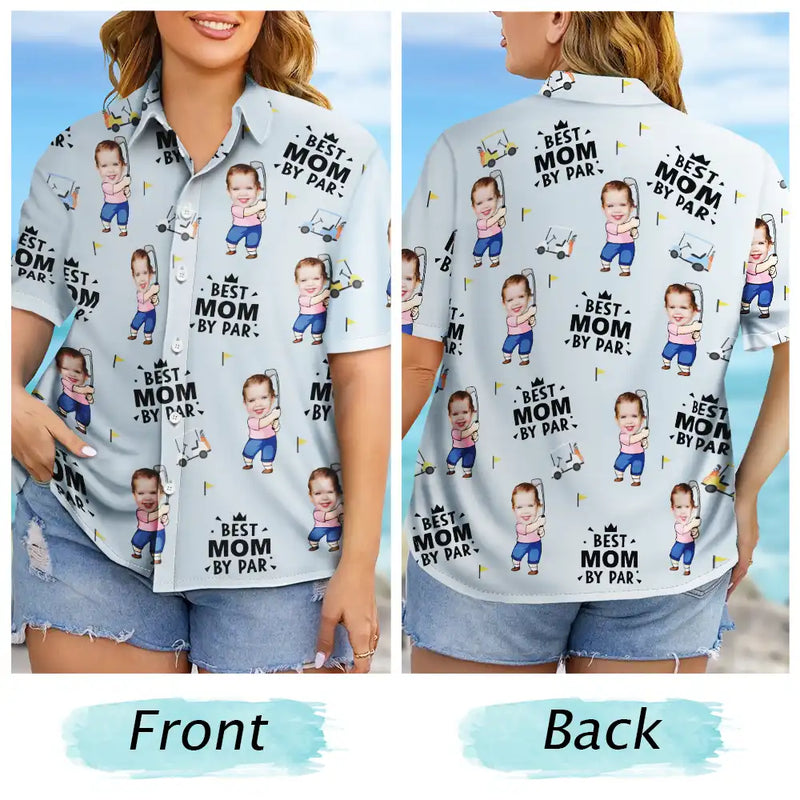 Gift For Husband,Gift For Grandpa,Gift For Father,Grandpa's Hobby,Dad's Hobby,Sport Dad,Golf,Funny - Custom Photo Best Dad By Par Funny Kid - Personalized Hawaiian Shirt