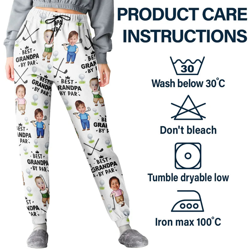 Happy,Golf,Dad's Hobby,Sport Dad,Gift For Father,Gift For Grandpa,Grandpa's Hobby,Gift For Husband - Custom Photo Best Dad By Par Funny Kid - Personalized Pajama Pants