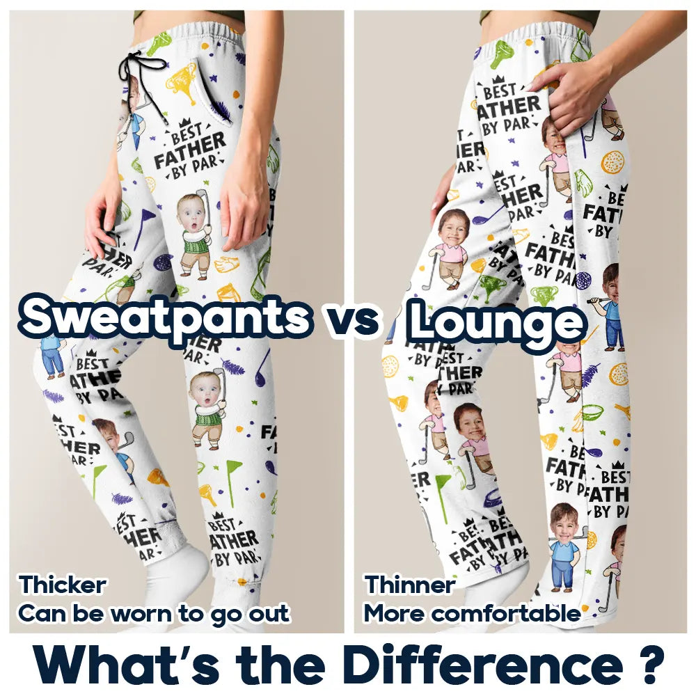 Happy,Golf,Dad's Hobby,Sport Dad,Gift For Father,Gift For Grandpa,Grandpa's Hobby,Gift For Husband - Custom Photo Best Dad By Par Funny Kid - Personalized Pajama Pants